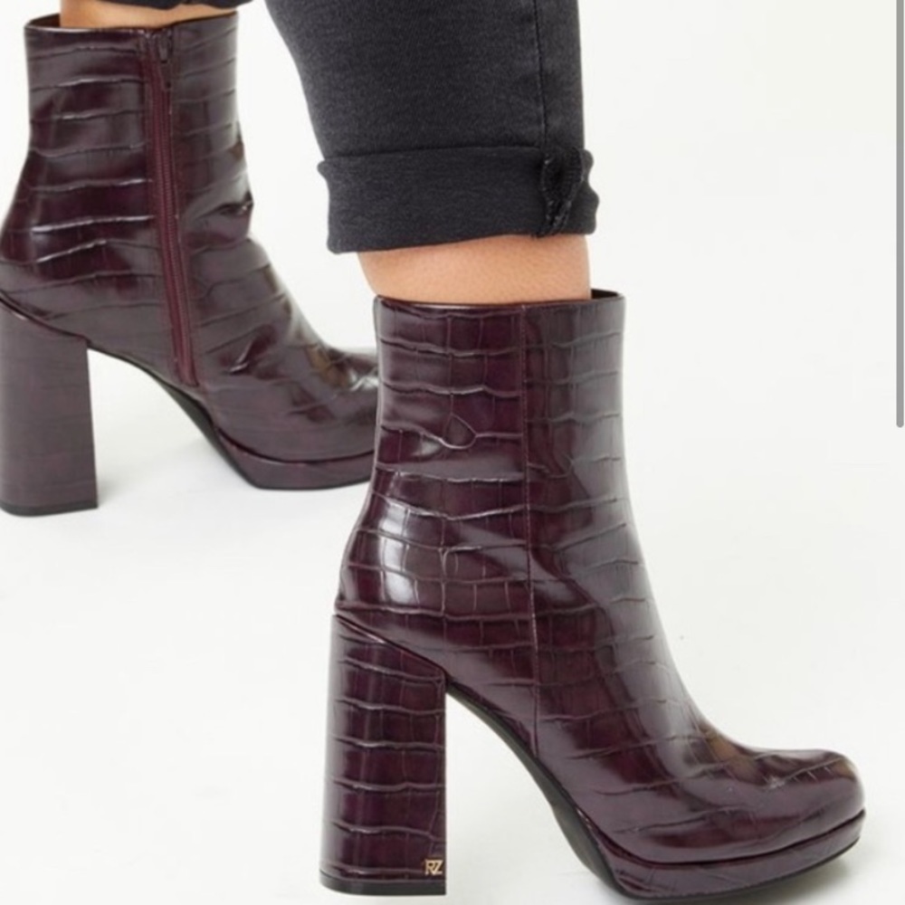 Rachel Zoe Maya Platform Boot / Deep Mahogany Croc Embossed - Picture 2 of 8